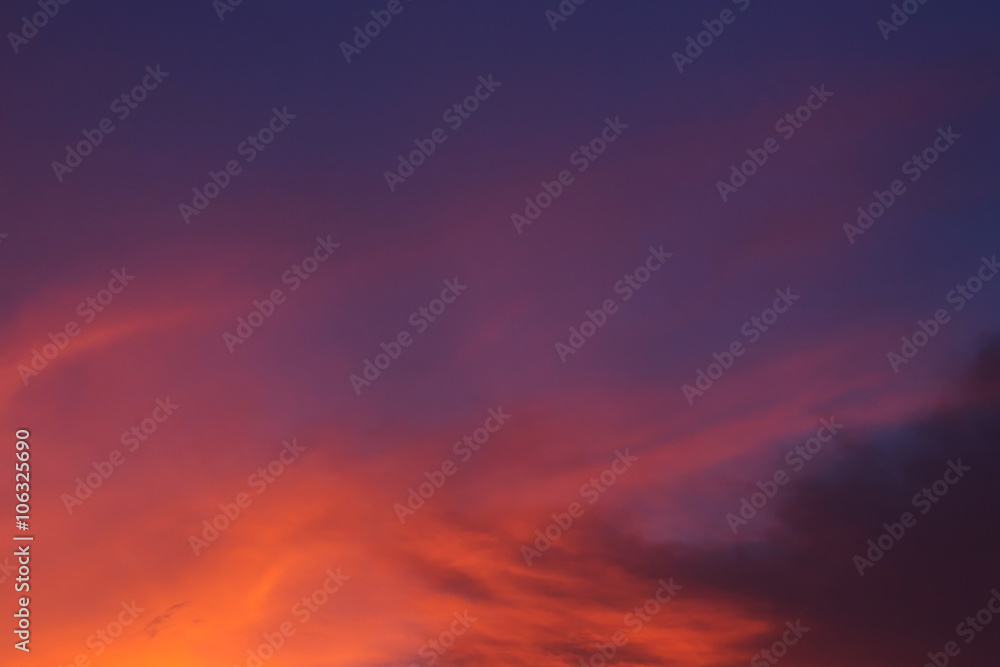 Wall mural colorful dramatic sunset sky with orange cloud, twilight sky