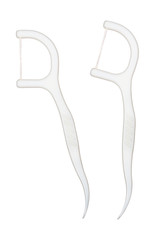 Two dental floss sticks isolated on white