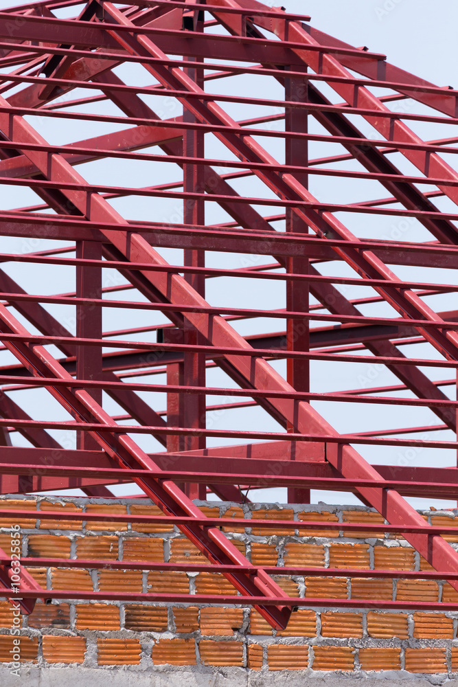 Wall mural structural steel beam on roof of building residential