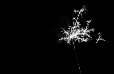 Christmas sparkler on black background. Bengal fire