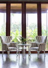 design of interior living room with sofa furniture with mirror