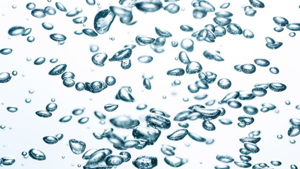 Captivating visuals of air bubbles gracefully ascending in crystal clear water against a pristine white backdrop. - Powered by Adobe