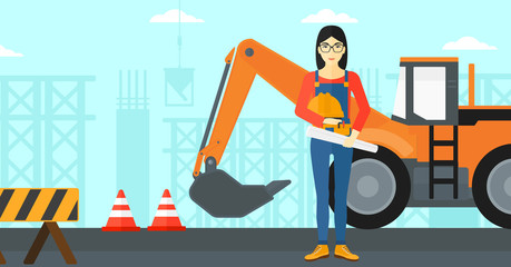 Engineer with hard hat and blueprint.