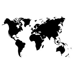 Vector world map on white background, black illustration