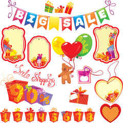 Fototapeta premium Set Big Sale elements for design - colorful gift boxes, presents
