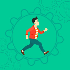 Man running inside the gear.