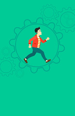 Man running inside the gear.