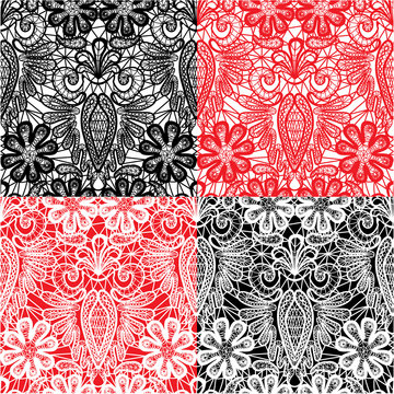 Set of Lace seamless patterns with flowers - fabric design