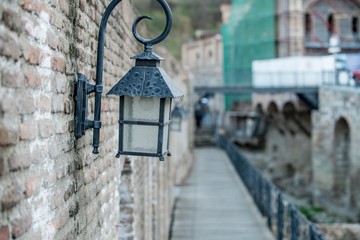Close-up of lantern on wall. Tbilisi, Georgia