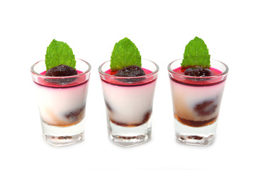 Agar dessert with Fruit and Mint leaves