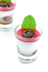 Agar dessert with Fruit and Mint leaves