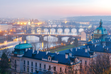 Fototapeta na wymiar Prague. Bridges over the Vltava at night.