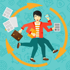 Man coping with multitasking.