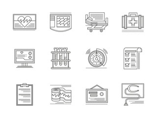 Cardiology elements linear vector icons set