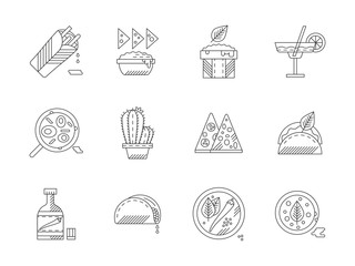 Set of linear mexican food vector icons