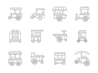 Set of linear food trolley vector icons