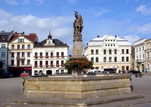 center of Cieszyn city with fountain