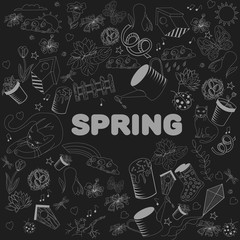 Spring chalk line art design vector illustration