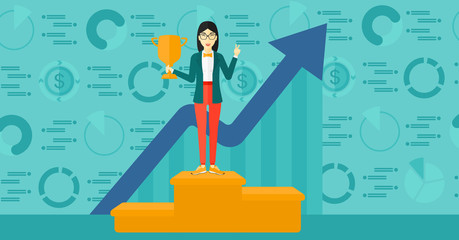 Cheerful woman on pedestal.