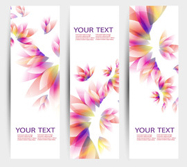 set of three banners, abstract headers, with colorful floral elements