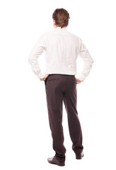 businessman standing back over white 