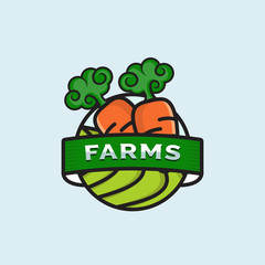 Organic food labels and elements, Carrot Farm organic products vector illustration