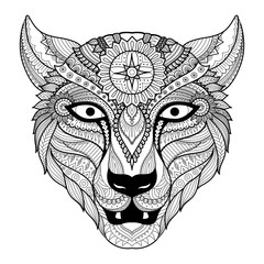 Naklejka premium Leopard line art design for coloring book for adult, tattoo, t shirt design and so on 