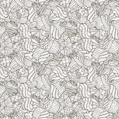 Vector Muffins Seamless Pattern. Cakes, Sweets.