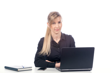 business woman working at a laptop, isolate