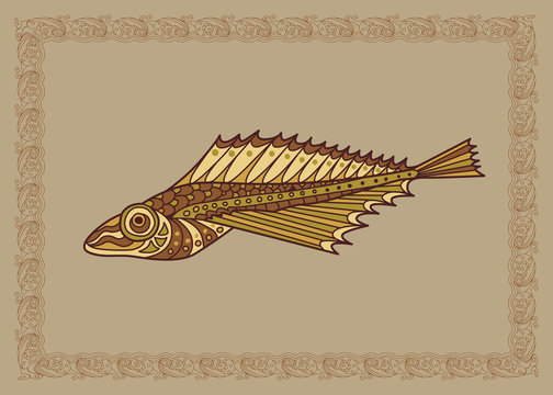 Baikal oilfish golomyanka illustration in doodle style. Vector m