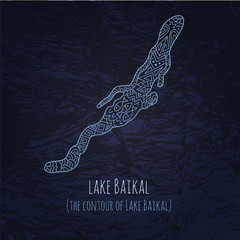 Сontour of Lake Baikal illustration in doodle style. Vector mon