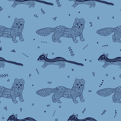 Stylish seamless texture with doodled Baikal mustelidae and chip