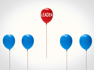 leadership concept with red balloon among blue balloons
