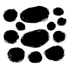 Set of  12 grunge black abstract textured vector blot shapes. 