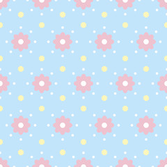Gentle seamless pattern with polka dot and flowers