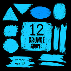 Set of 12 grunge abstract textured vector shapes. Vector design