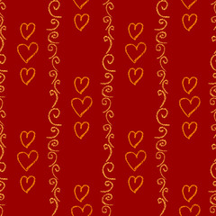 Red vector seamless background with hand-drawn hearts.