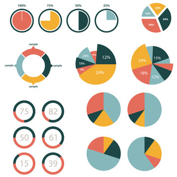 Infographic Elements, Pie Chart Set Icon, Business Elements And Statistics With Numbers.