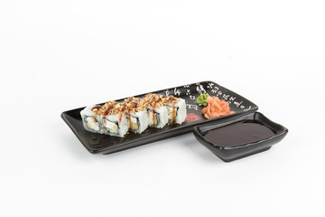 Image of tasty sushi set with apple