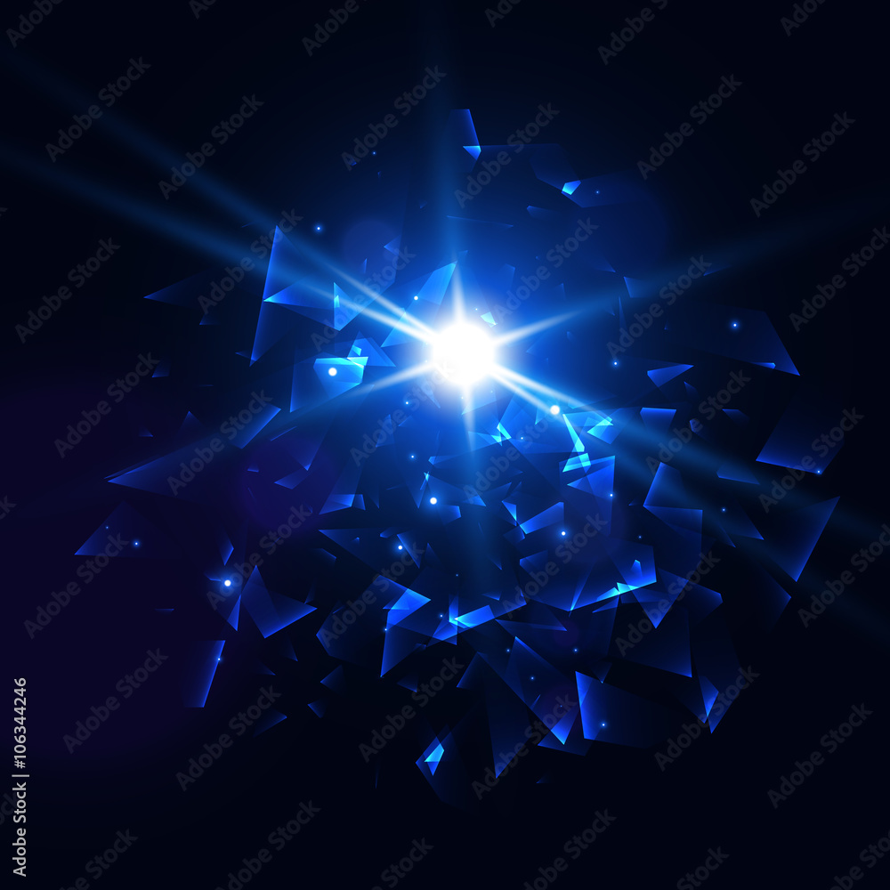Poster blue techno style vector explosion. abstract background