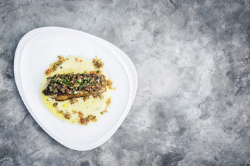 sea bass fish with mexican salsa sauce