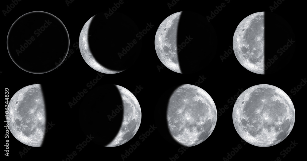 Canvas Prints set of different moon phases isolated on black background