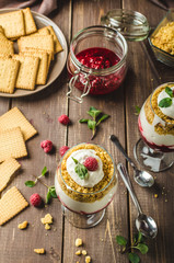 Inverted cheesecake dessert in glass