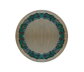 Carved Vintage Style Floral Pattern as Frame on Circle Wooden Texture with Copyspace to Input Text...