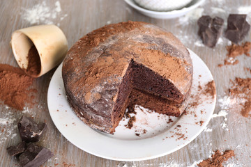 Home made chocolate pie on plate