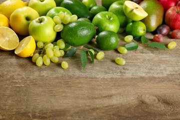 Fruits on wooden background