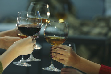 Glasses of wine on a cheerful holiday
