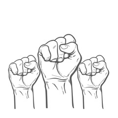 Raised fist. Strong fist on a white background. Mans hand. Male fist. Symbol of power and authority. Symbol of good luck and success. Fist icon. Painted vector fist. Fist sketch