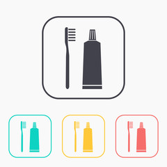 Toothbrush and toothpaste color icon set