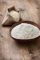 rice flour in a wooden bowl
